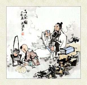 品茶图传统人物画